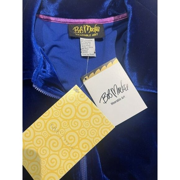 Medium Bob Mackie Blue Velvet Paisley Embroidered Wearable Full Zip Track Jacket - Picture 5 of 9